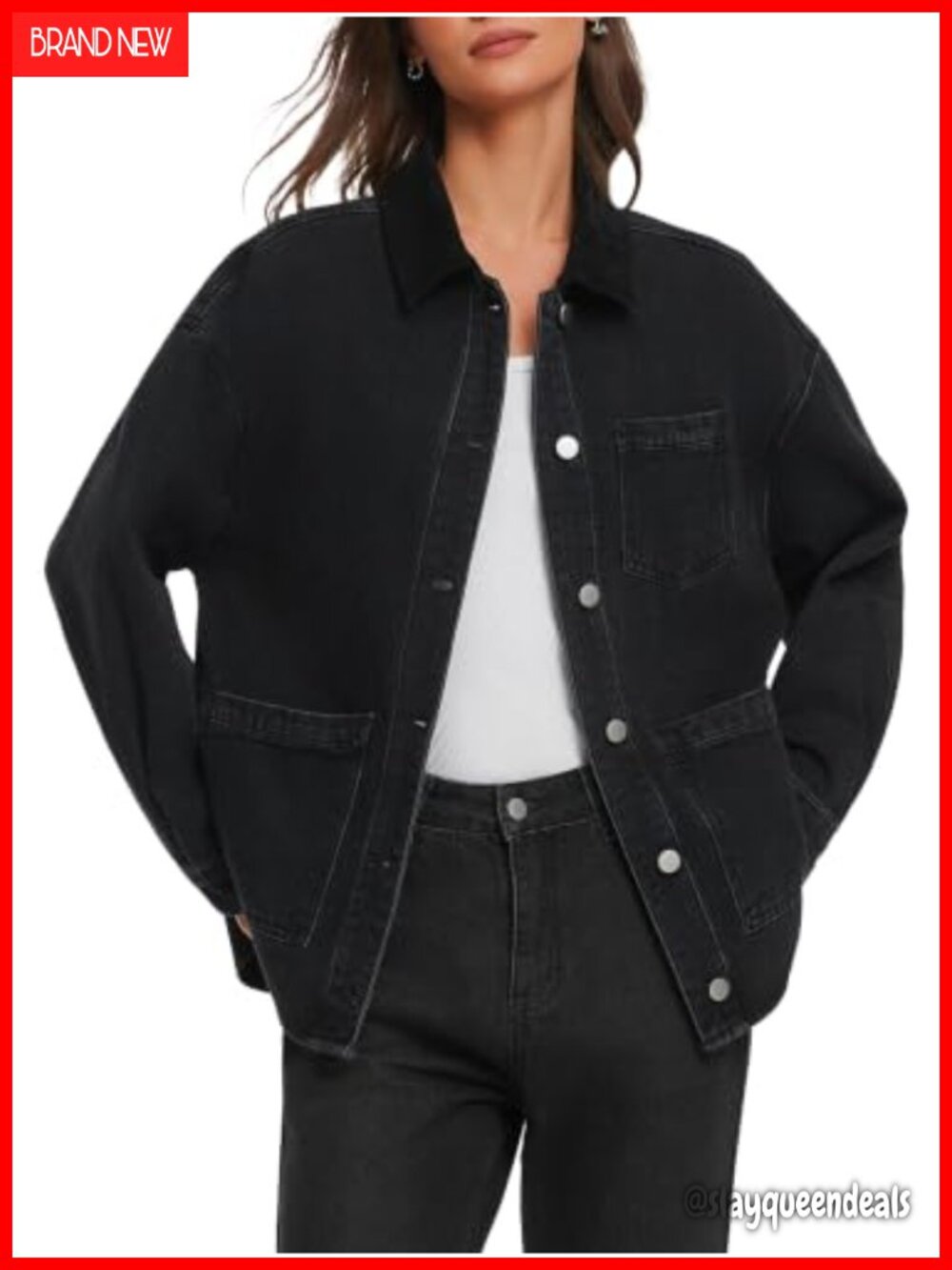 Oversized Denim Jacket Boyfriend Button Down Faux Suede Collar